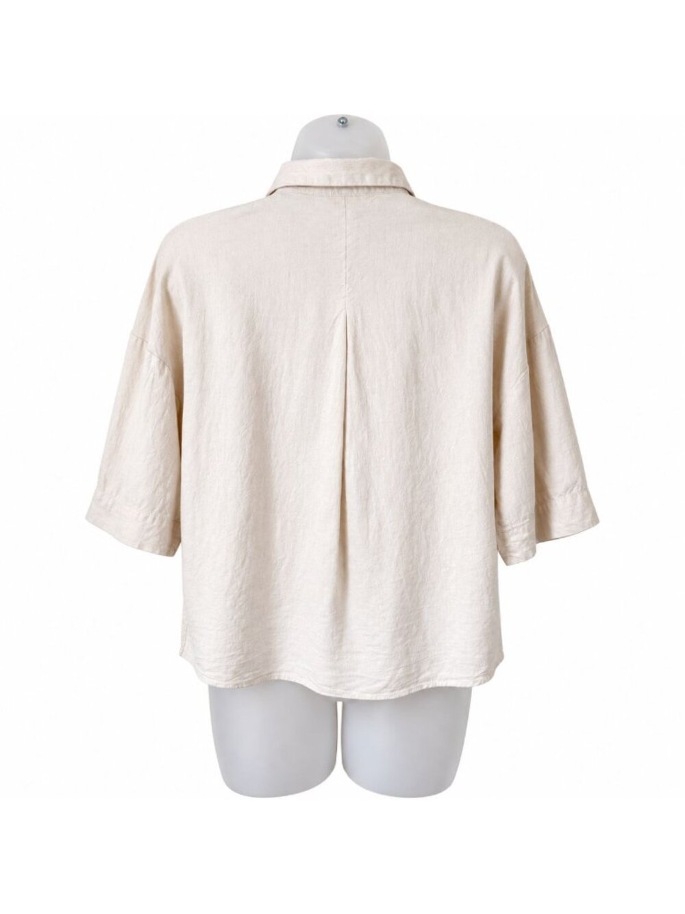 H&M Linen Blend Button Down Shirt Beige Short Sleeve Relaxed Top Womens XS Casua - Picture 2 of 8